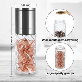 img 3 attached to 🧂 Refillable Crystal Salt and Pepper Grinder Set with Adjustable Coarseness - Premium Stainless Steel Lid - Sea Salt and Black Pepper Mill Grinders