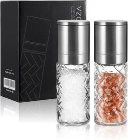 img 4 attached to 🧂 Refillable Crystal Salt and Pepper Grinder Set with Adjustable Coarseness - Premium Stainless Steel Lid - Sea Salt and Black Pepper Mill Grinders