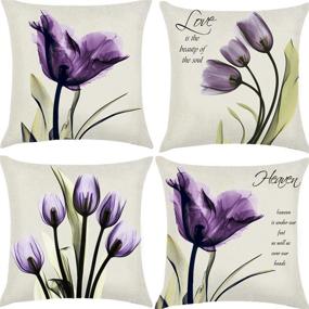 img 4 attached to Hibedding Tulip Purple Throw Pillow Cover 18x18: Stylish Floral Decor for Fall Farmhouse Theme, Set of 4
