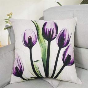 img 1 attached to Hibedding Tulip Purple Throw Pillow Cover 18x18: Stylish Floral Decor for Fall Farmhouse Theme, Set of 4