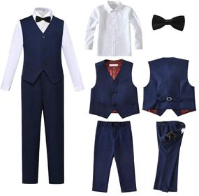 img 3 attached to 👔 SaiLiiny Boys 4-Piece Slim Fit Formal Vest Set - Black Blue Dresswear for Boy