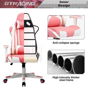 img 3 attached to 🎮 GTRACING Gaming Chair: Racing Office Computer Game Chair with Ergonomic Backrest, Adjustable Seat Height, Recliner, Swivel Rocker, Headrest, Lumbar Pillow - E-Sports Chair (Pink)