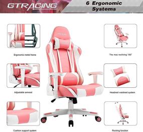 img 1 attached to 🎮 GTRACING Gaming Chair: Racing Office Computer Game Chair with Ergonomic Backrest, Adjustable Seat Height, Recliner, Swivel Rocker, Headrest, Lumbar Pillow - E-Sports Chair (Pink)
