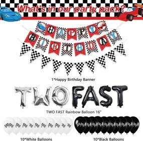 img 3 attached to WERNNSAI Two Fast 2nd Birthday Party Supplies: Racing Car Theme Decorations for Boy Race Fans - Happy Birthday Banner, Black Silver Foil Balloon, Latex Confetti Balloon