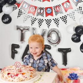 img 2 attached to WERNNSAI Two Fast 2nd Birthday Party Supplies: Racing Car Theme Decorations for Boy Race Fans - Happy Birthday Banner, Black Silver Foil Balloon, Latex Confetti Balloon