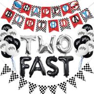 wernnsai two fast 2nd birthday party supplies: racing car theme decorations for boy race fans - happy birthday banner, black silver foil balloon, latex confetti balloon логотип