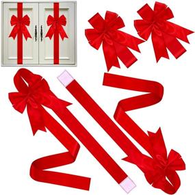 img 4 attached to Set of 6 Red Christmas Cabinet Festive Ribbons with Bows – Ideal for Christmas Party Decorations and Door Accents