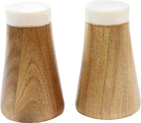 img 4 attached to Marble/Acacia Salt & Pepper Shakers, 2.5 x 2.5 x 4.125 - Tablecraft