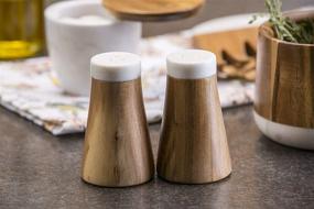 img 3 attached to Marble/Acacia Salt & Pepper Shakers, 2.5 x 2.5 x 4.125 - Tablecraft