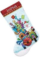 🎄 dimensions counted cross stitch 'santa's sidecar' personalized christmas stocking kit: light blue aida, 16" - 14 count. logo