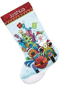 img 2 attached to 🎄 Dimensions Counted Cross Stitch 'Santa's Sidecar' Personalized Christmas Stocking Kit: Light Blue Aida, 16" - 14 Count.