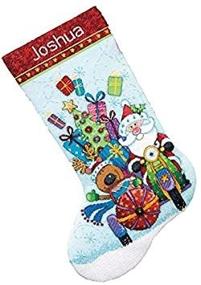 img 1 attached to 🎄 Dimensions Counted Cross Stitch 'Santa's Sidecar' Personalized Christmas Stocking Kit: Light Blue Aida, 16" - 14 Count.