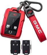 tsisun key fob cover case for 2014-2018 gmc sierra 1500 2500hd 3500hd 2015-2018 canyon - smart remote key cover with 3/4/5/6 button control - red button protector logo