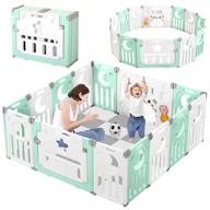 👶 versatile foldable baby playpen with gate, dripex upgrade activity centre for indoor/outdoor use - safe and spacious play yard for babies, toddlers, boys, and girls (light green + white) logo