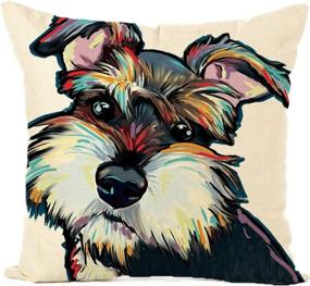 img 2 attached to 🐶 Elevate Your Home Décor with Easternproject Cute Pet Dog Painting Linen Throw Pillow Case - 18 x 18 Inch, Schnauzer Dog Design