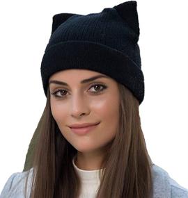 img 4 attached to 🐱 Warm and Trendy Women's Cat Ear Beanie Hat - Braided Knit Winter Cap