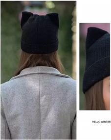 img 3 attached to 🐱 Warm and Trendy Women's Cat Ear Beanie Hat - Braided Knit Winter Cap