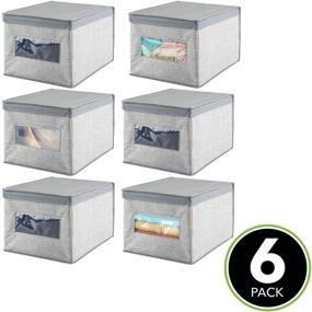 img 3 attached to mDesign Soft Fabric Stackable Closet Storage Organizer Holder Box Bin with Clear Window, Hinged Lid - Bedroom, Hallway, Entryway, Closet, Bathroom - Textured Print, Large, 6 Pack - Gray