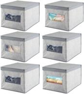 mdesign soft fabric stackable closet storage organizer holder box bin with clear window, hinged lid - bedroom, hallway, entryway, closet, bathroom - textured print, large, 6 pack - gray logo