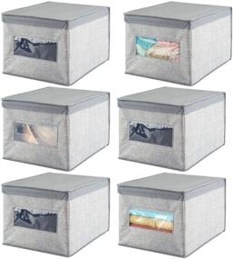 img 4 attached to mDesign Soft Fabric Stackable Closet Storage Organizer Holder Box Bin with Clear Window, Hinged Lid - Bedroom, Hallway, Entryway, Closet, Bathroom - Textured Print, Large, 6 Pack - Gray