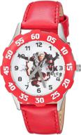 disney boys descendants 2 stainless steel analog-quartz watch with red leather-synthetic strap, size 16 (model: wds000251) logo