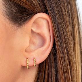 img 3 attached to Stylish and Hypoallergenic Small Gold Huggie Hoop Earrings Set by BOUTIQUELOVIN - 925 Sterling Silver, Bead Ball Accents