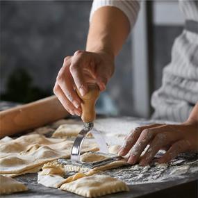 img 3 attached to 🍝 Efficient Ravioli Stamp Maker Cutter Set: Wooden Handle, Fluted Edge, Pasta Press Attachment with Roller Wheel - 3 Set and Cutter included