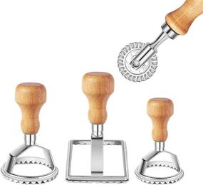 img 4 attached to 🍝 Efficient Ravioli Stamp Maker Cutter Set: Wooden Handle, Fluted Edge, Pasta Press Attachment with Roller Wheel - 3 Set and Cutter included