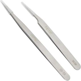 img 1 attached to FEITA Precision Tweezers Set – Professional Stainless Steel Straight & Slanted Tip – Ideal for Eyelash Extension, Craft, Jewelry, Eyebrow & Ingrown Hair Removal – Silver (2Pcs)