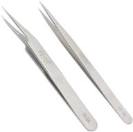 feita precision tweezers set – professional stainless steel straight & slanted tip – ideal for eyelash extension, craft, jewelry, eyebrow & ingrown hair removal – silver (2pcs) logo