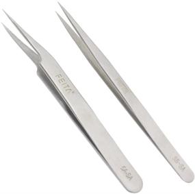 img 4 attached to FEITA Precision Tweezers Set – Professional Stainless Steel Straight & Slanted Tip – Ideal for Eyelash Extension, Craft, Jewelry, Eyebrow & Ingrown Hair Removal – Silver (2Pcs)