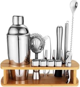 img 3 attached to 🍸 Premium 25-Piece Cocktail Shaker Set with Bamboo Stand – Ideal Gifts for Men, Dad, Grandpa – Complete Stainless Steel Bartender Kit for Home, Bars, Parties, and Traveling (Silver)