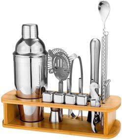 img 4 attached to 🍸 Premium 25-Piece Cocktail Shaker Set with Bamboo Stand – Ideal Gifts for Men, Dad, Grandpa – Complete Stainless Steel Bartender Kit for Home, Bars, Parties, and Traveling (Silver)