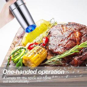 img 3 attached to 🌶️ Efficient Electric Gravity Pepper Grinder/Salt Mill Set with Adjustable Coarseness - Battery Powered, Blue LED Light, One Hand Operated - Brushed Stainless Steel, Silver (2 Pack)