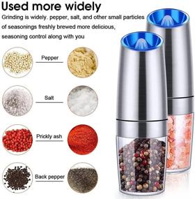 img 1 attached to 🌶️ Efficient Electric Gravity Pepper Grinder/Salt Mill Set with Adjustable Coarseness - Battery Powered, Blue LED Light, One Hand Operated - Brushed Stainless Steel, Silver (2 Pack)