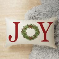 🎄 gtext joy with wreath throw pillow cover - farmhouse christmas decor cushion cover - buffalo check trees pillow cover - farm decor - 20x12 inch outdoor pillow cushion logo