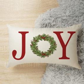 img 2 attached to 🎄 GTEXT Joy with Wreath Throw Pillow Cover - Farmhouse Christmas Decor Cushion Cover - Buffalo Check Trees Pillow Cover - Farm Decor - 20x12 inch Outdoor Pillow Cushion