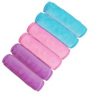 convenient and eco-friendly makeup remover towels for face - set of 6, reusable microfiber cleansing cloths in pink, blue, and purple logo