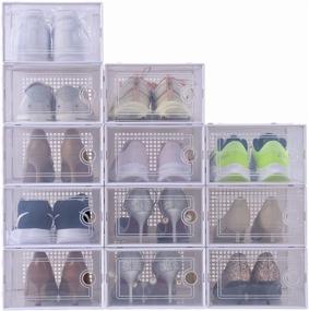 img 4 attached to 👠 Perber Shoe Storage Boxes, Set of 12 Clear Plastic Stackable Shoe Organizer Bins with Drawer-Type Front Opening - Ideal Sneaker Shoe Holder Containers (organizador de zapatos)