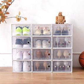 img 2 attached to 👠 Perber Shoe Storage Boxes, Set of 12 Clear Plastic Stackable Shoe Organizer Bins with Drawer-Type Front Opening - Ideal Sneaker Shoe Holder Containers (organizador de zapatos)