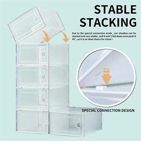 img 3 attached to 👠 Perber Shoe Storage Boxes, Set of 12 Clear Plastic Stackable Shoe Organizer Bins with Drawer-Type Front Opening - Ideal Sneaker Shoe Holder Containers (organizador de zapatos)