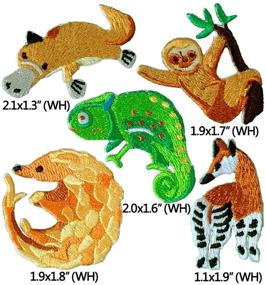 img 1 attached to Set of 5 Adorable Forest Animal Patches: Pangolin, Platypus, Chameleon, Okapi, and Sloth - Embroidered Iron-On and Sew-On Appliques for Jackets, Backpacks, Jeans, and More