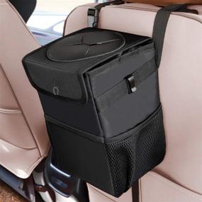 img 4 attached to 🚘 AUESNY Upgraded Car Trash Can: Leak-Proof Organizer with Lid, 3 Storage Pockets, and Waterproof Garbage Bin - Auto Car Trash Bag Black 2.4 Gallons