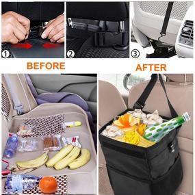 img 2 attached to 🚘 AUESNY Upgraded Car Trash Can: Leak-Proof Organizer with Lid, 3 Storage Pockets, and Waterproof Garbage Bin - Auto Car Trash Bag Black 2.4 Gallons