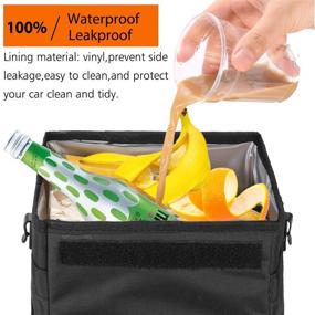 img 3 attached to 🚘 AUESNY Upgraded Car Trash Can: Leak-Proof Organizer with Lid, 3 Storage Pockets, and Waterproof Garbage Bin - Auto Car Trash Bag Black 2.4 Gallons