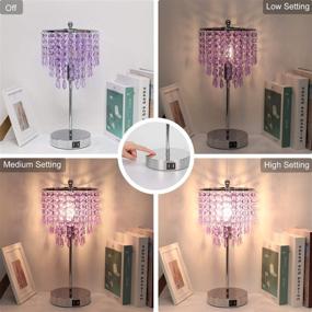 img 2 attached to 💡 3-Way Touch Bedside Crystal Lamp with Dual USB Charging Ports, Lavender Table Lamp for Bedroom, Living Room, Office - Dimmable Accent Lamp, Silver Finish, Includes B11 LED Bulb