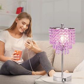 img 1 attached to 💡 3-Way Touch Bedside Crystal Lamp with Dual USB Charging Ports, Lavender Table Lamp for Bedroom, Living Room, Office - Dimmable Accent Lamp, Silver Finish, Includes B11 LED Bulb