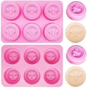 img 4 attached to 🐝 2 Pack 6 Cavity Bee Honeycomb Soap Mold - Round Beehive Silicone Muffin Cupcake Cake Baking Pan. Perfect for Homemade DIY Jello Shots, Soap Lotion Bars, Bath Bombs, Beeswax Melts, and Resin Making Tools