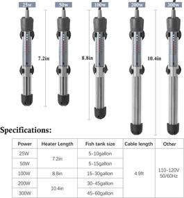 img 3 attached to 🐠 HITOP Adjustable Aquarium Heater: Precise Thermostat for Submersible Fish Tank - 25/50/100/200/300W with Suction Cups