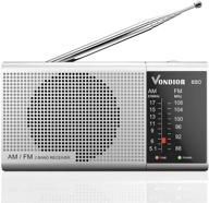 high reception & long-lasting am fm transistor radio, portable player powered by 2 aa batteries, mono headphone socket, by vondior - silver logo